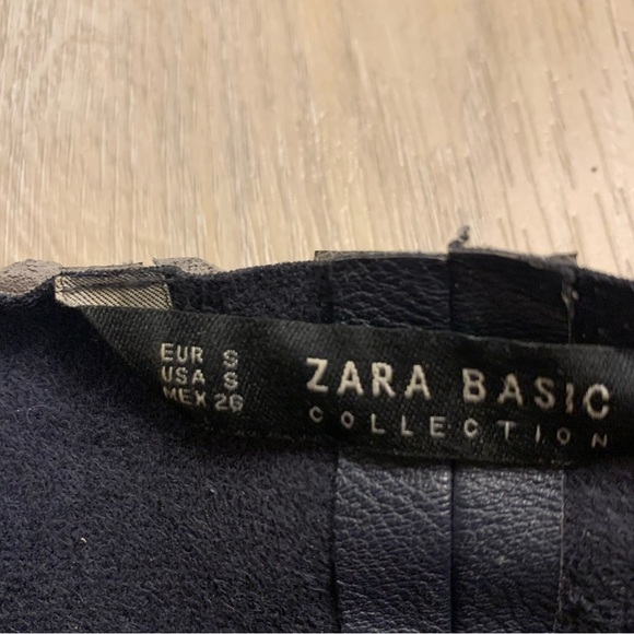 Zara Navy Blue Faux Leather / Suede Waterfall OPen Blazer Jacket - Picture 9 of 11